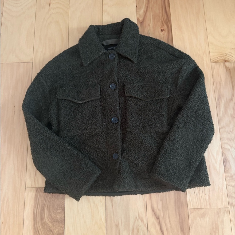 Banana Republic Dark Green Teddy Button-Up Jacket